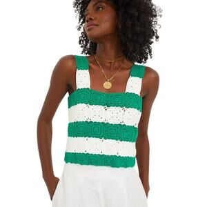 Tuckernuck Green and White Crochet Blouse